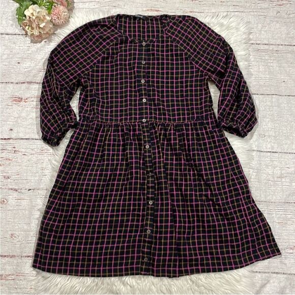 Madewell Plaid Flannel Raglan
Button-Front Shirtdress Size 12/ NWOT - Picture 5 of 8